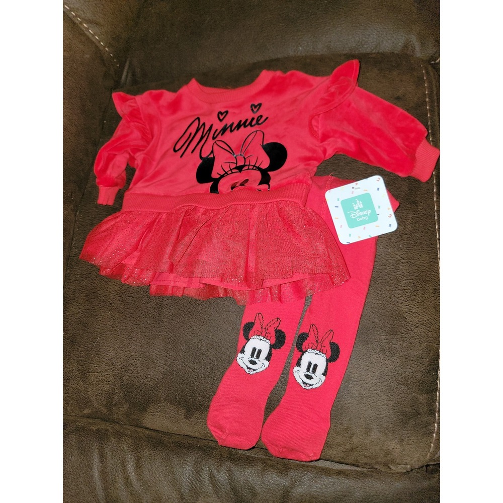 Disney baby minnie mouse‎ red dress and tights size 0 3 months nwt